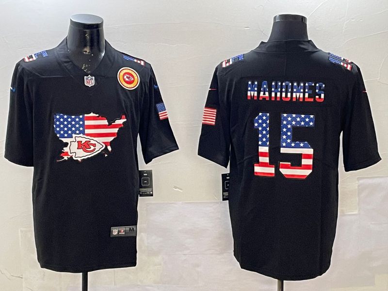 Men Kansas City Chiefs #15 Mahomes Black national flag 2025 Nike Vapor Limited NFL Jersey style 4
